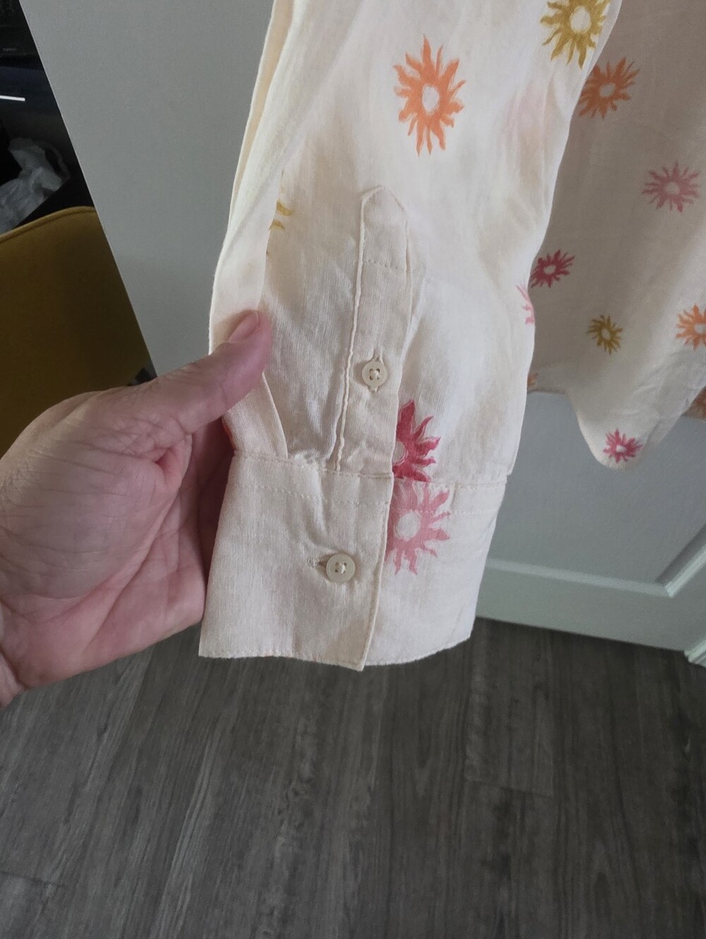 Old Navy The Boyfriend Shirt XXL Linen Blend Sun Print Button-Down